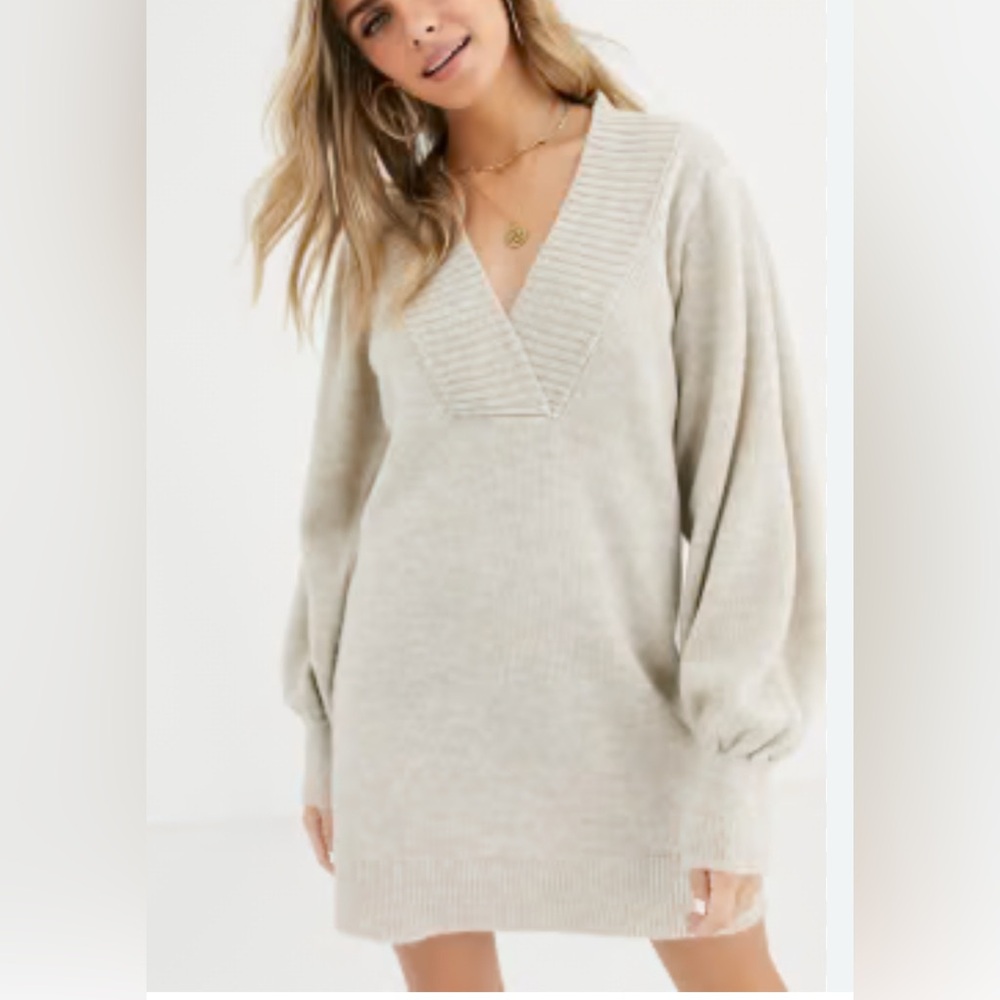 ASOS Oatmeal V-Neck Sweater Dress and or Tunic Top